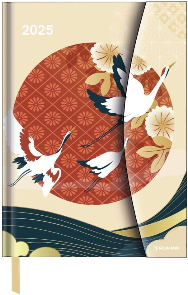 N NEUMANNVERLAGE - Japanese Papers 2025 Diary, 16 x 22 cm, Pocket Calendar with Magnetic Closure and Ribbon Bookmark, Pocket for Business Card, Annual and ... International Calendar: Magneto Diary