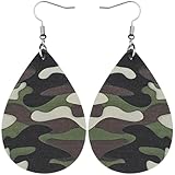Camoflage Earrings For Women Leather Camo Dangle Army Green Earring Lightweight Cool Cheetah Leopard Faux Leather Earrings Teardrop For Various Festivals Celebration Party Jewelry Outfits Accessories