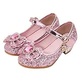 FStory&Winyee Mädchen Prinzessin Sandalen mit Absatz Kinder ELSA Schuhe Partei Glitzer Kristall Mädchen Kostüm Zubehör Karneval Verkleidung Party Aufführung Fasching Tanzball, Rosa2, 28