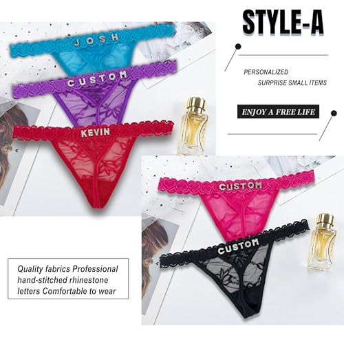 Custom Thongs 2 Pack Personalized Thongs With His Name Women's Rhinestone Name Thong G-String Panties Black3