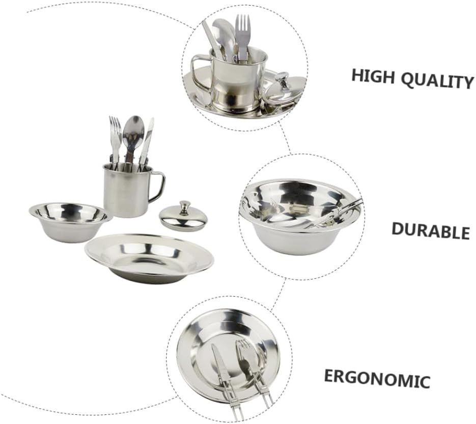 Camping Cookware Set for 1-2 People, Portable Stainless Steel Mess Kit with Pots and Cooking Utensils, Lightweight Outdoor Camping Accessories for Hiking and Travel