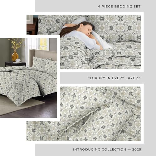 Image of HOMEKART 220 GSM Microfiber 4-Piece Comforter Bedding Set for Double Bed | King Size AC Comforter with Flat Bedsheet (90x100 Inch) & 2 Pillow Covers | Soft, Lightweight & All-Season | Silver