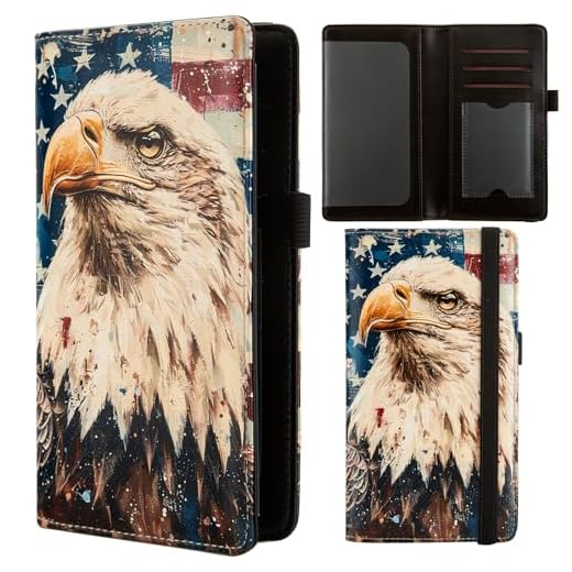 AIRMORS Capa de couro para talão de cheques para mulheres, carteira com bloqueio de RFID, linda capa para cheques duplicados, carteira masculina para cartão de crédito, Águia Careca, Carteira RFID