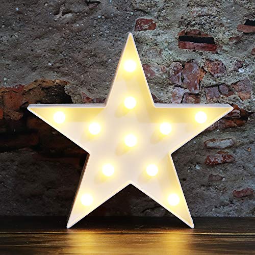 LED Marquee Star Sign Night Light Battery Operated Star Shaped Desk Table Lamp for Kids Baby Child Girl Gift Nursery Room Wall Decor (White)