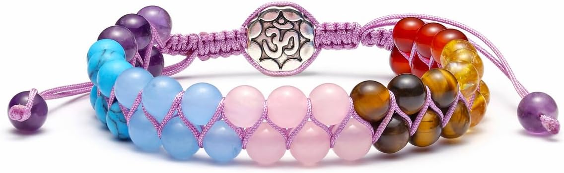 Top Plaza Bead Chakra Bracelet 7 Chakras Healing Crystals Bracelet Yoga Stone Beads Bracelets Meditation Relax Anxiety Bangle for Womens Mens