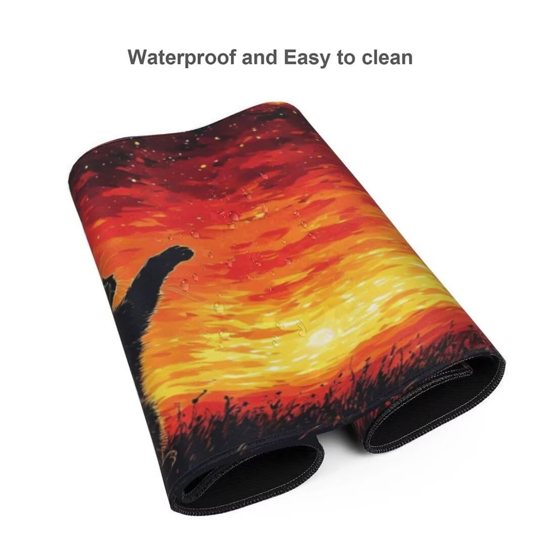 Alfombrilla de ratón 1400x600x3 MM, Alfombrilla Ratón XXL Extendida de Gran Tamaño con Bordes Cosidos, Resiste Salpicaduras, Base de Goma Antideslizante y Almohadilla para Teclado, Sunset CAT S-8333