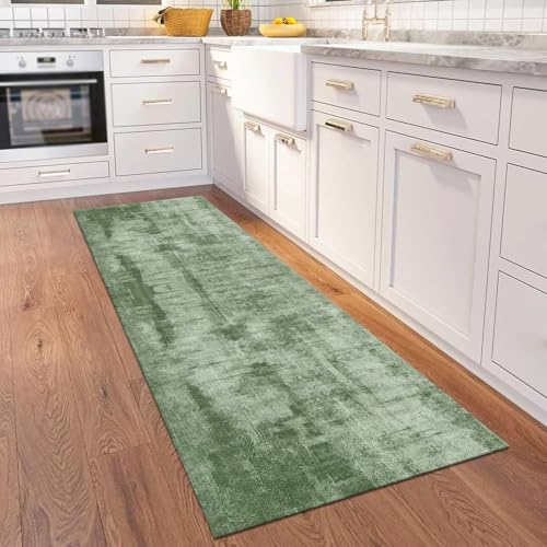 Tapis de couloir vert abstrait 80x200cm lavable avec envers antidérapant - 4