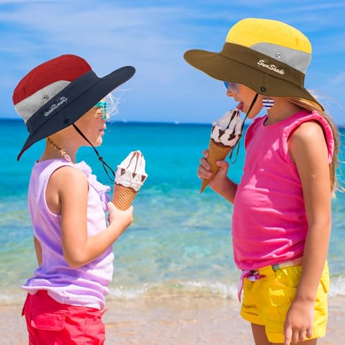 Syhood 2 Pcs Toddler Girl Summer Sun Hat Wide Brim Beach Bucket Cap for Girl Ponytail Foldable UV Protection Hat for Beach4