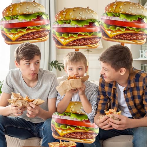 Image of 4PCS Hamburger Balloons, 24 inch Realistic Cheeseburger Foil Balloons, Funny Fast Food Themed Birthday Party Decorations