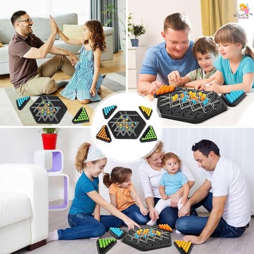 Image of Wishkey Chain Triangle Chess Triggle Rubber Band Strategy Board Game STEM Learning Geoboard Puzzle for Kids & Adults, 2-4 Players Family Fun Night Party Game, Educational Geometry & Brain Teaser Toy