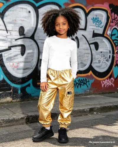 Image of Betusline Girls 2 Piece Summer Outfits,Kids Casual Short Sleeve Crop Top & Cargo Jogger Pants Sets,4T-14Y