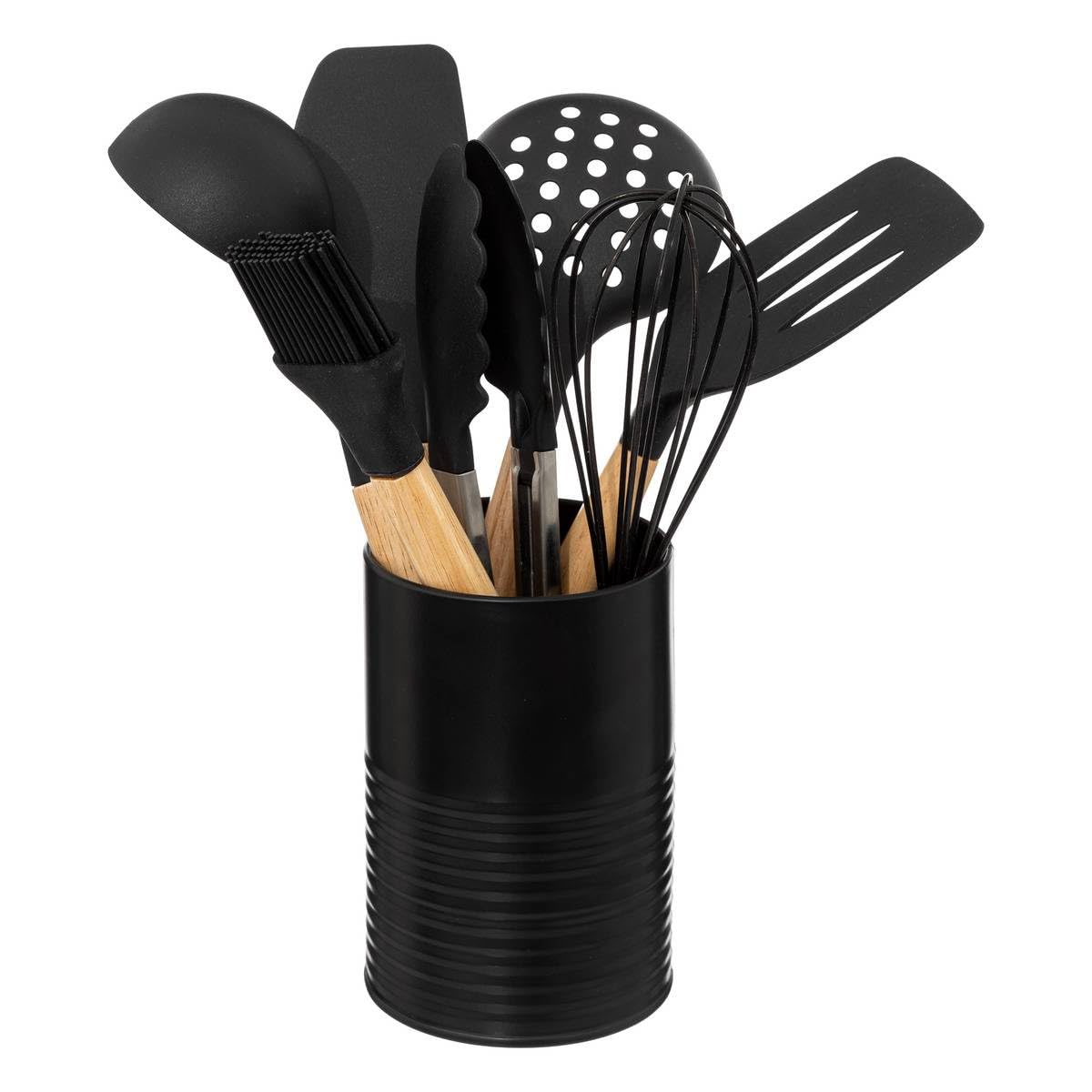 5five - pot métal noir à ustensiles avec 7 accessoires
