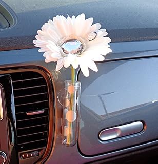 VW Beetle Flower - White and Diamond Bling Daisy with Universal Vase