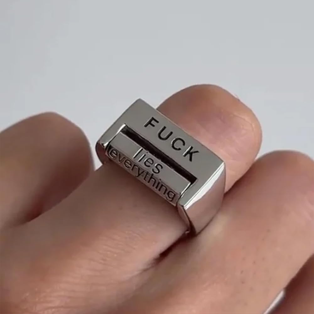 Creative Fu*K Rotatable Mood Control Rings, Adjustable Fuck You Fuck Everything Spinner Rings, Mood Interactive Ring Fu*k Anxiety Fidget Ring, Handmade Inspirational Jewelry Gifts for Women Men