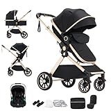 Mobayta kinderwagen 3 in 1 Kombikinderwagen für Neugeborene robustes leichtes Aluminiumgestell geeignet bis 22KG hochgestellter Kinderwagen vielseitig und praktisch Buggys (U9-X-BLACK, U9-X)