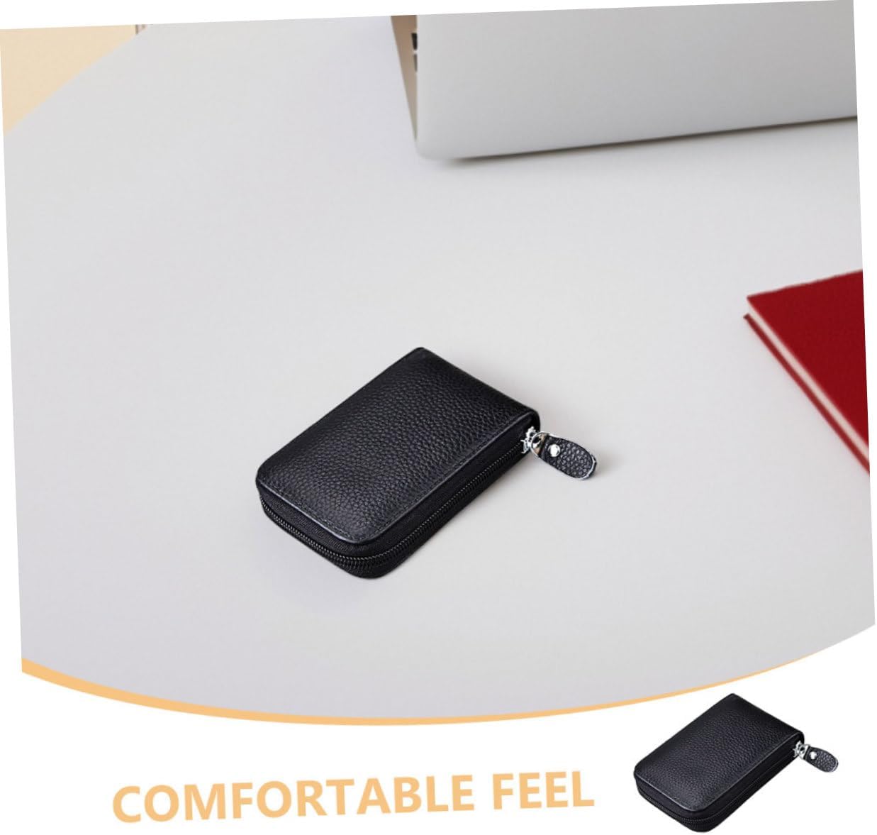 2pcs Anti-theft Cowhide Card Holder Wallet with Zipper Compact Multi-card Organizer for Men Genuine Leather Credit Case Portable and Stylish Design Black