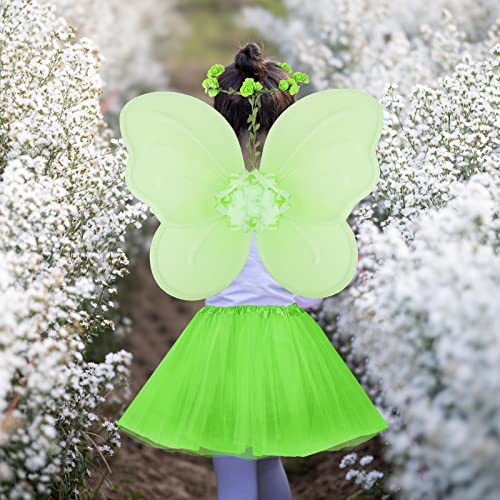 Fairy Princess Costume Set, Include Headband, Butterfly Fairy Wing, Tutu Skirt, Butterfly Wand For 2-12 Years Girls, Birthday (Neon Green) #TOP7