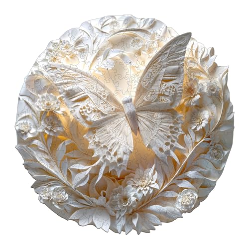 Rompecabezas de madera para adultos 3D Mariposa - 300 piezas Rompecabezas redondo en caja...