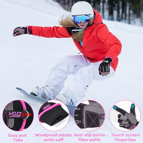 HANDLANDY Waterproof Insulated Work Gloves, 3M Thinsulate Thermal Winter Gloves for Men Women Touch Screen, Warm Ski Snowboard Cold Weather Gloves (Small, Pink) - Image 5