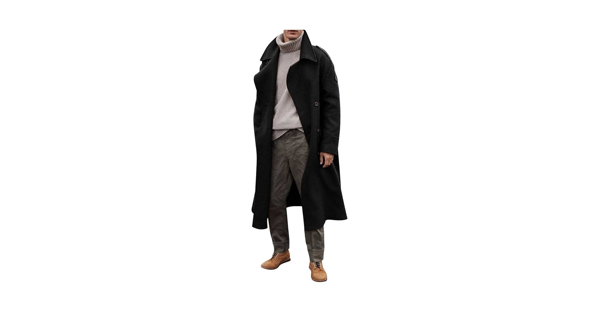 YSERB Full Length Trench Coat Men Wool Coat Single Breasted
