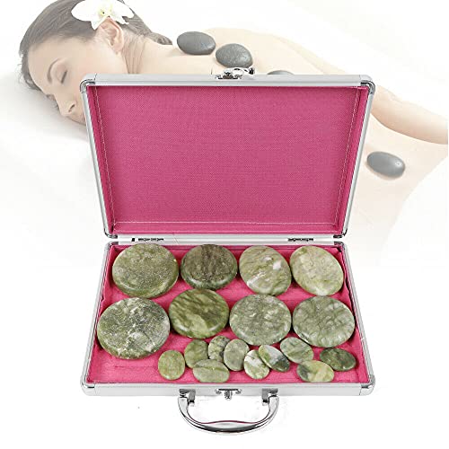 BJTDLLX Hot Stones Massage Kit, 16Pcs Basalt Hot Stones Natural Green Jade Heated Warmer Stones with Heater Box for Spa Home Salon Professional Relaxing, Healing, Pain Relief