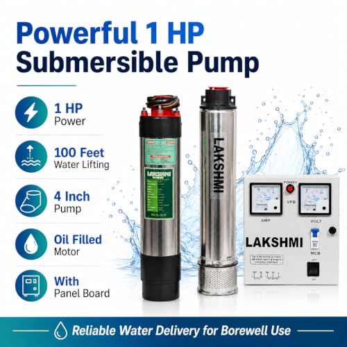 Image of Lakshmi 1hp Water Pump I Submersible Pump I with Panel Board 100 feet I4 inch pumpI Oil Filled