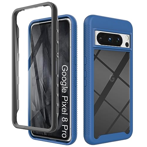 ESTH® Funda para Google Pixel 8 Pro [Protección Completa Anti-caída de 360°] Carcasa Transparente de Grado Militar con Protector de Pantalla Incorporada, Azul Oscuro