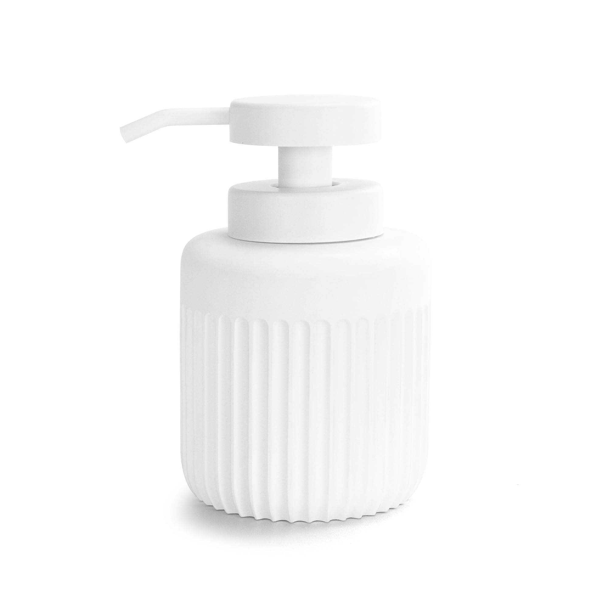 Nadi Collection | Dispensador jabón líquido | Serie Urban | Resina | 320ml | Redondo | para baño, Cocina, Ducha | 8.5Ø x 13.6cm de Alto (Blanco)
