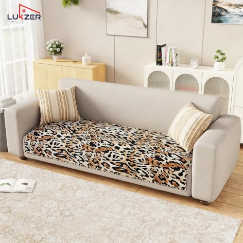 Image of Lukzer 1 Seater Sofa Cover Mat Reversible Quilted Sofa Seat Protector with WaveEdge Ultrasonic Cut - Leopard Print - Washable Anti-Slip Sofa Throw for Living Room Couch Cover 60 x 85 CM /SC-220-01WE