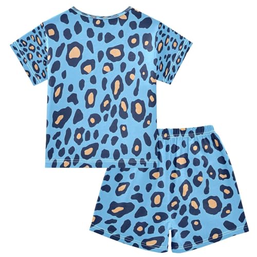 senya Short Sleeve Pajamas Sets Summer Cotton Sleepwear Blue Leopard Skin2
