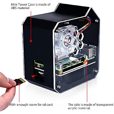 GeeekPi Mini Tower NAS Kit for Raspberry Pi 4, Pi 4 ICE Tower Cooler with PWM RGB Fan, M.2 SATA SSD Expansion Board, GPIO 1 to 2 Expansion Board, 18W QC3.0 Power Supply for Raspberry Pi 4 Model B