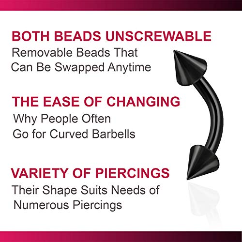 6pcs 16g Curved Barbell Cartilage Lip Tragus Eyebrow Forward Helix Conch Daith Earring Black Vertical Labret Spike Pick Size4