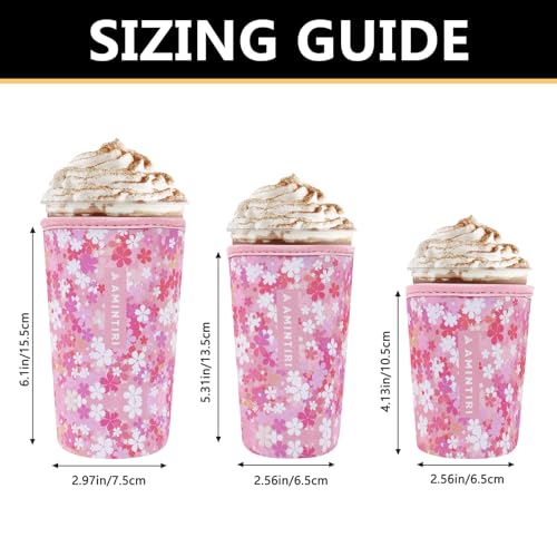 Image of 3 Pack Reusable Sleeve for Iced Coffee Cup, Coffee Neoprene Sleeve for Iced&Hot Drinks, Coffee Sleeve Compatible with Starbucks, Dunkin Coffee Cup. (Blooms Blushing)