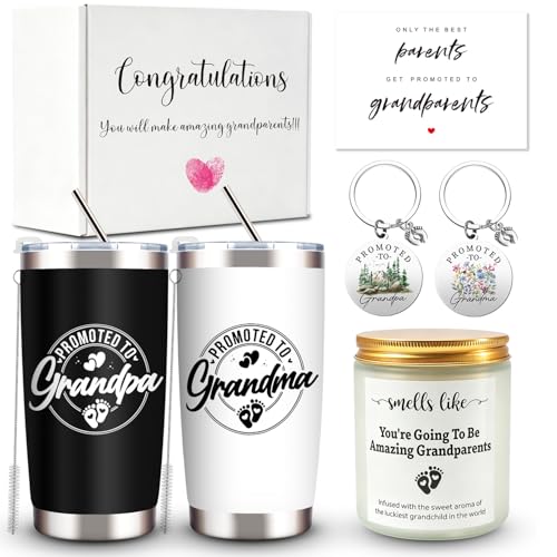 Promoted To Grandparents Gifts New Grandparent Gift with Promoted To Grandma and Grandpa 20 Oz Tumbler Set Pregnancy Announcement for Grandparents First Time Grandparents Gifts Christmas Gift