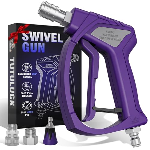 Image of Swivel Gun Pro - High Pressure Trigger with 3 /8 inch Male Plug, 1 /4 inch Stainless Steel Automatic Quick Connect Coupler, 25 Nozzle Guard - Power Washer Gun with M22 Fittings