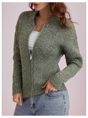 Verdusa Women's Zip Up Cardigan Sweaters Long Sleeve Rib Knit Outerwear Fall Outfits3