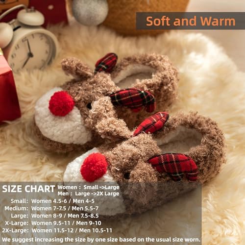 Animal Slippers Cute Elk Fuzzy Slippers Reindeer Slippers Women Men Christmas Slippers Winter Indoor Plush Warm Slippers Home Fluffy Slippers Bedroom Shoes Cozy Slippers Couple House Slippers2