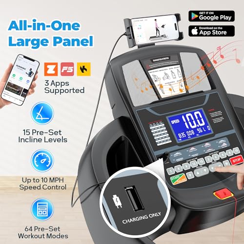 Image of 4.5 HP Smart Fold Treadmill with 15% Dynamic Incline, Treadmill 300 lbs Weight, Treadmills for Home,10 MPH Speed, Bluetooth APP Integration, 64 Pre-Set Programs & Smart Training Analytics