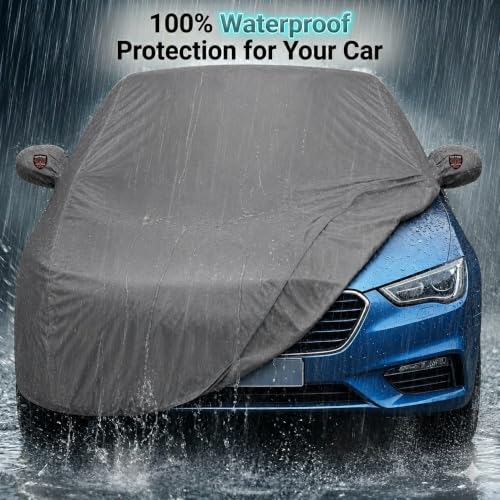 Image of Autofurnish Aero Series Car Cover for Hyundai Accent 2011 (100% Waterproof, Triple Stitched, Bottom Elastic,Secure Buckle Strap,Precision-Fit & Breathable Fabric, Car Body Cover) Colour: Grey