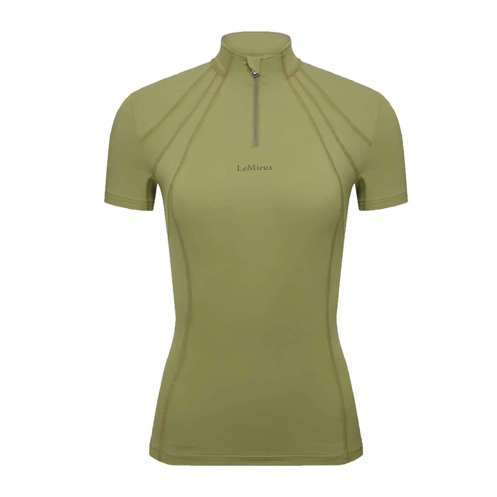 LeMieux Mia Mesh Base Layer in Moss - Women's Short Sleeve Top - Lightweight - Sweat Wicking - 360 Degree Stretch - Equestrian Activewear - UK 16