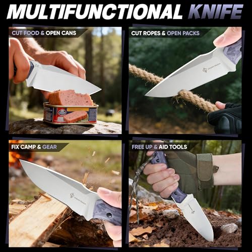 Image of Dream Reach Fixed Blade Knife - D2 Steel Tactical Knife with Ergonomic Full Tang Handle and Adjustable Sheath for Outdoor Camping Survival Gift for Men Women Purple