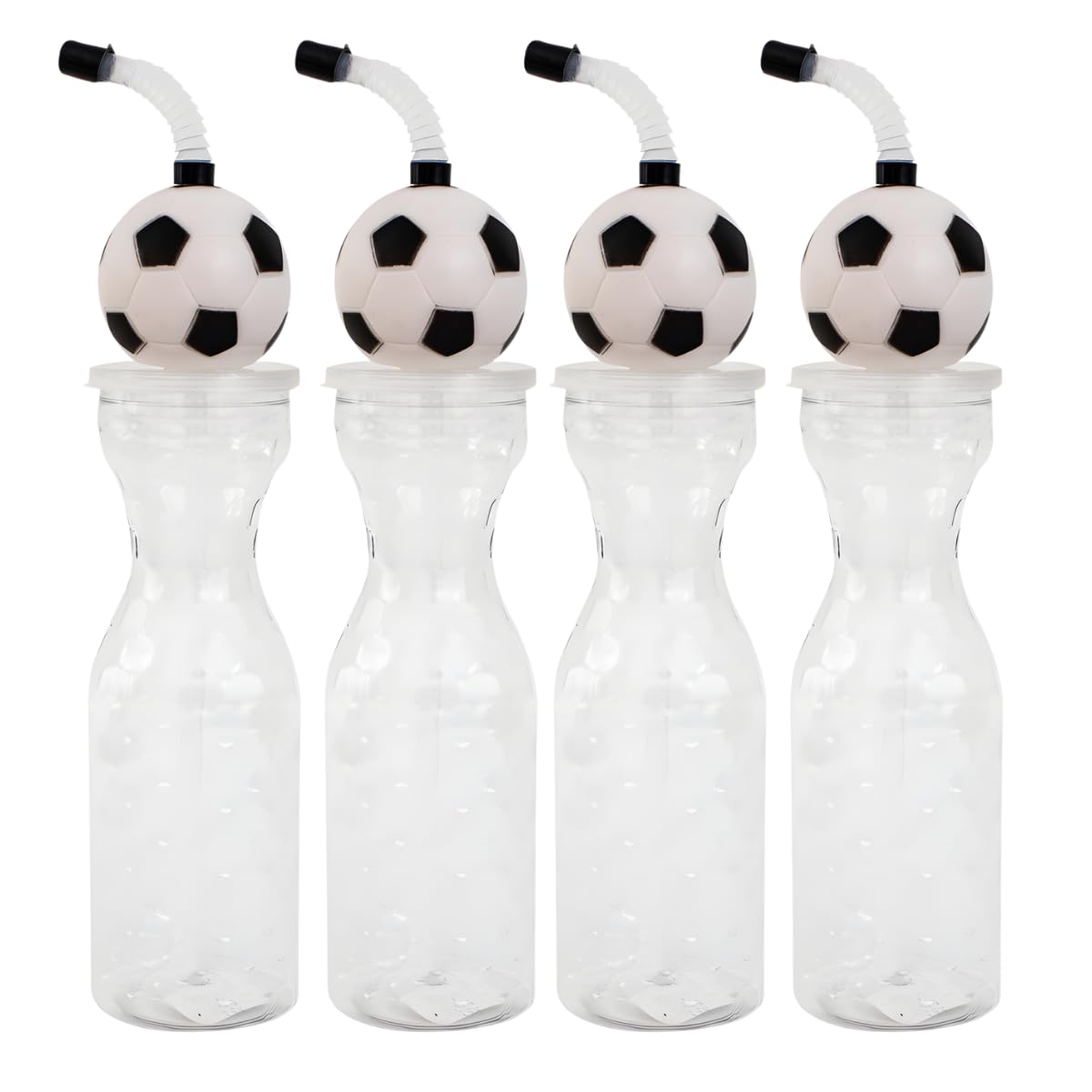 YöL Pack of 4 World Cup Football Water Bottle for Kids 500ml Sports Drinking Bottle with 3D Football Lid Straw and Push On Cap Reusable PP Bottle for School Parties Match Days and Travel