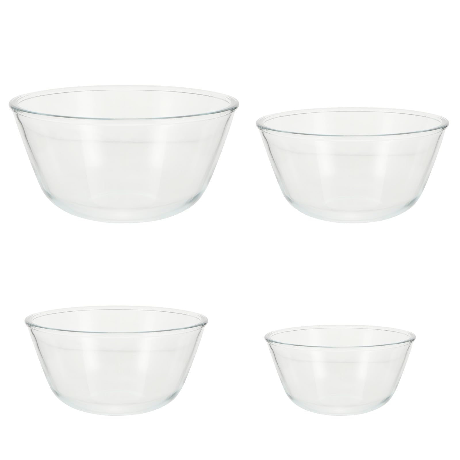 4 Stück Bowleset mit Gläsern aus Dickwandigem Glas Mikrowellengeeignete Salatschüsseln in Verschiedenen Größen für Küche und Nudeln
