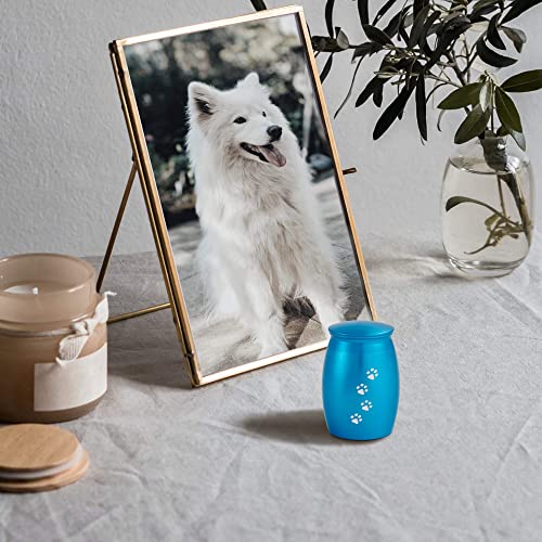Image of Small Pet Urns for Dog /Cats Ashes,Small Animal Urns for Ashes | 2.67 Inches Blue Mini Memorial Urns for Dog Ashes or Cats Ashes,Pet Ashes Keepsake with Paw Print