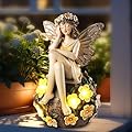 YHSOLAR Solar Fairy Statue Sitting on The Flower Ball Light 6.8" Angel Statues for Garden Yard Patio Porch Lawn Decor Resin Fairy Figurine Outdoor Waterproof Angel Gifts for Women Mom Sister