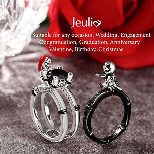 Image of Jeulia Hug Me Magic of Love Skull Couple Round Cut Sterling Silver Ring for Women Wife Girlfriend Engagement Wedding Anniversary Christmas Birthday With Jewelry Box