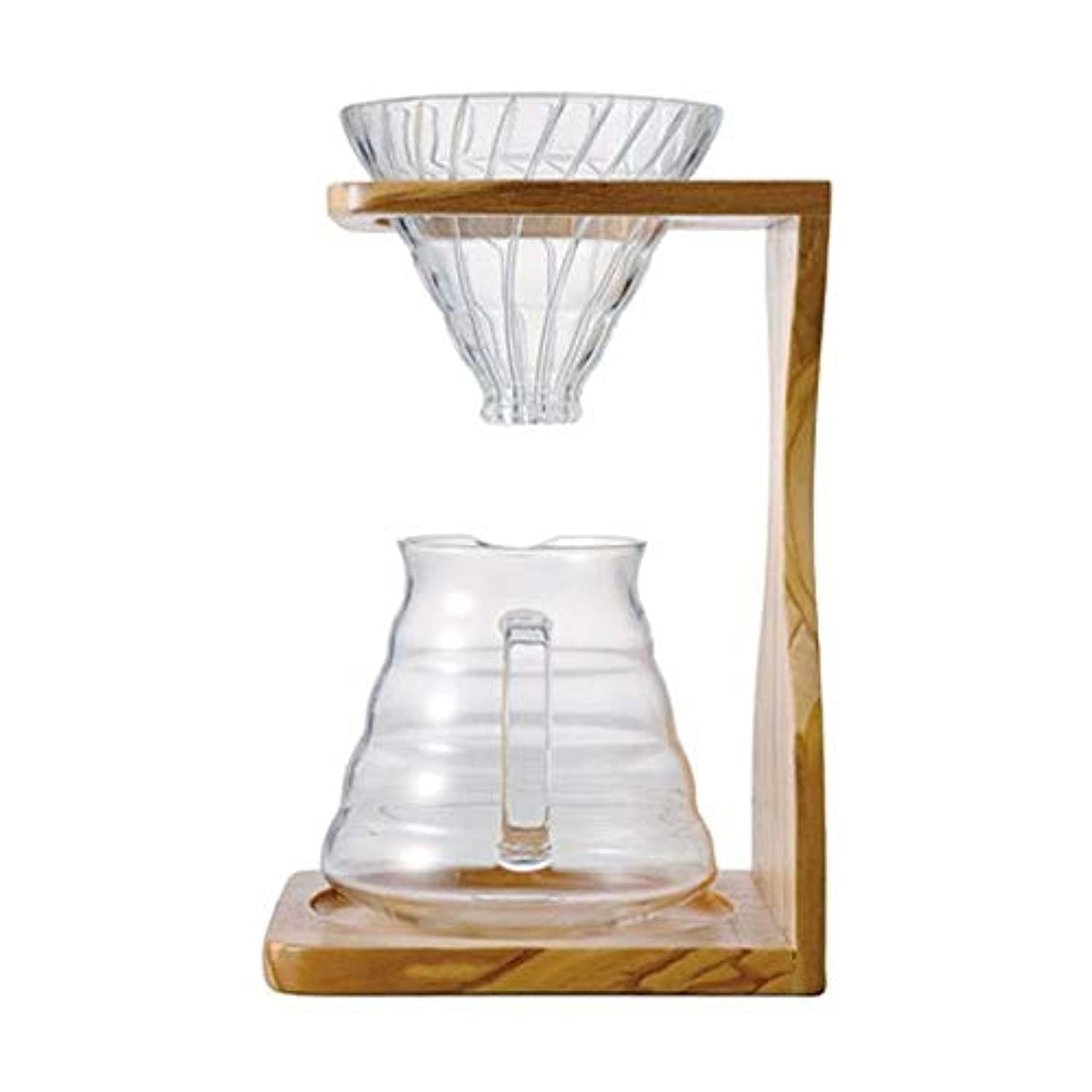 Hario V60 Coffee Brewing Set 02 – Includes Olive Wood Drip Station, Glass Dripper, Range Server, Measuring Spoon, 100 Paper Filters