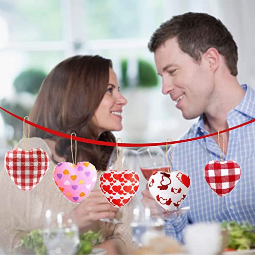 18 Pieces Valentines Fabric Heart Hanging Ornaments, Heart Shaped Baubles Hanging Ornaments Valentine Tree Ornaments For Valentines Outdoor Home Wall Decor Valentine's Day Wedding Party #TOP6