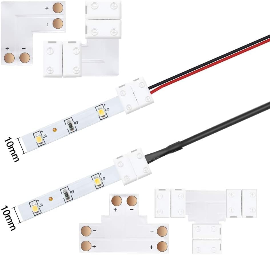 LightingWill 2 Pin LED Strip Light Connector Kit, 10mm Solderless Adapter Connectors, Accessories Set for 10mm Wide 5050 5630 Single Color Flex LED Strips, 24 Pack - Image 4