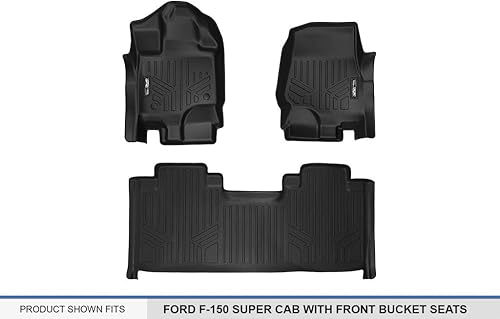Miniatura 5 de SMARTLINER Juego de alfombrillas de suelo de ajuste personalizado, 2 filas, color negro, compatibles con Ford F-150 SuperCab 2015-2022 con asientos